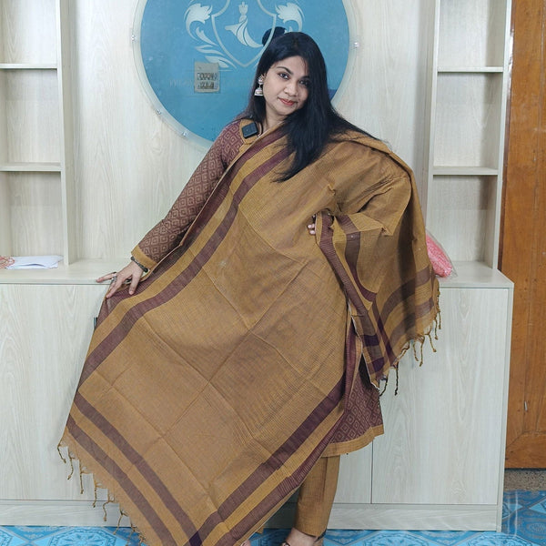 100% Cotton Jamdani Handloom Shalwar Kameez-Coffee Color - China To BD Web