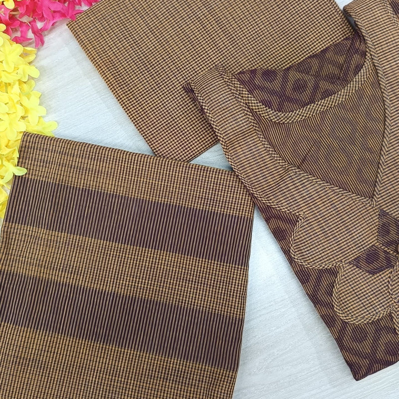 100% Cotton Jamdani Handloom Shalwar Kameez-Coffee Color - China To BD Web