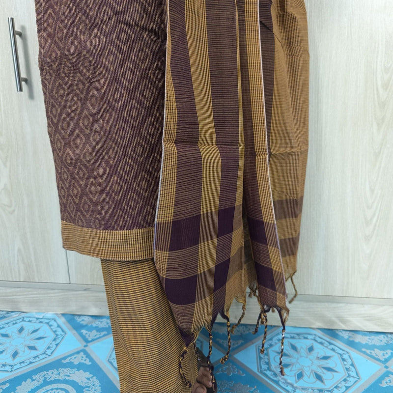100% Cotton Jamdani Handloom Shalwar Kameez-Coffee Color - China To BD Web