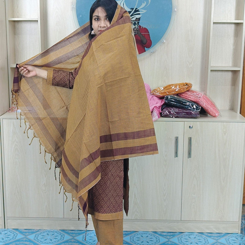 100% Cotton Jamdani Handloom Shalwar Kameez-Coffee Color - China To BD Web