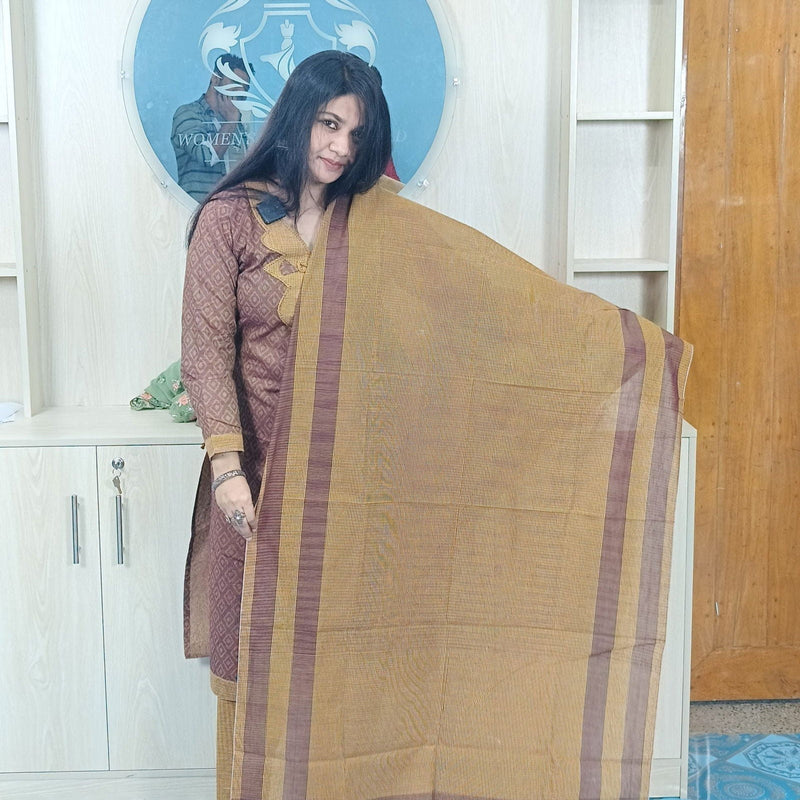 100% Cotton Jamdani Handloom Shalwar Kameez-Coffee Color - China To BD Web