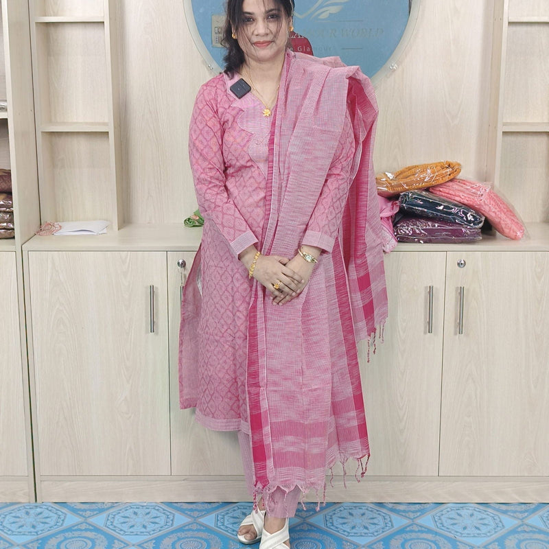 100% Cotton Jamdani Handloom Shalwar Kameez-Pink Color - China To BD Web