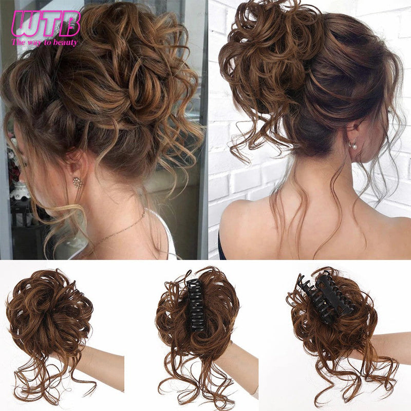 লাইট ব্রাউন কালার Synthetic Hair Bun Extension
