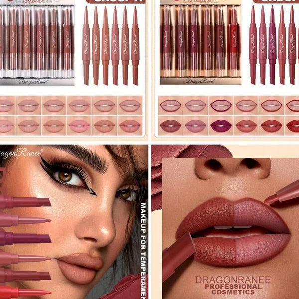Dragon Ranee 12Pcs Nude+Deep Matte Velvet Lipstick + Lip Liner and Lipstick-12Pcs Nude+Deep Shade
