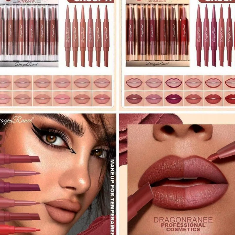 Dragon Ranee 6Pcs Deep Matte Velvet Lipstick + Lip Liner and Lipstick-6 Pcs Deep Shade