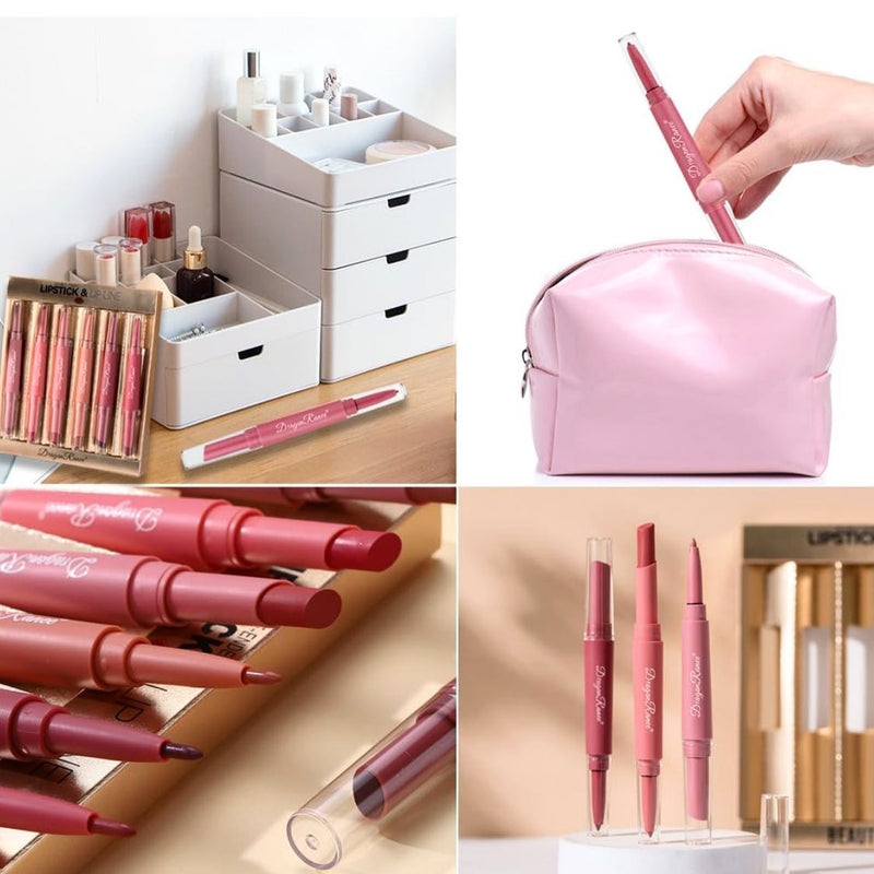 Dragon Ranee 6Pcs Deep Matte Velvet Lipstick + Lip Liner and Lipstick-6 Pcs Deep Shade