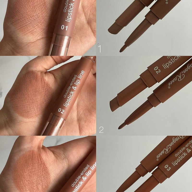 Dragon Ranee 6Pcs Nude Matte Velvet Lipstick + Lip Liner and Lipstick-6 Pcs Nude Shade