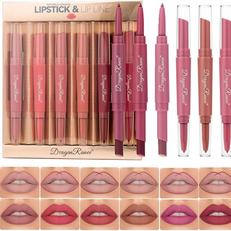 Dragon Ranee 6Pcs Nude Matte Velvet Lipstick + Lip Liner and Lipstick-6 Pcs Nude Shade