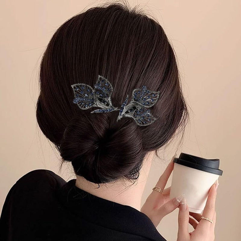 Rhinestone Flower Hair Clip & Bun Maker-3pcs