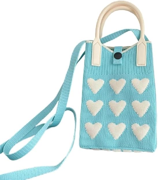 Handmade Crochet Knit Heart Mini Phone Bag