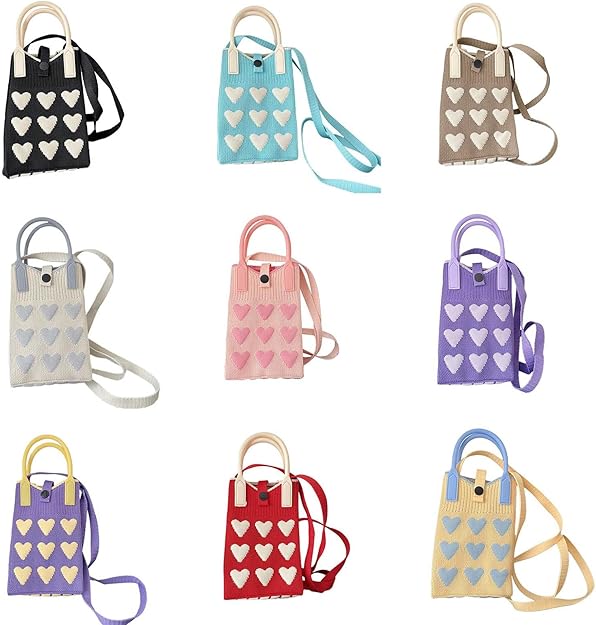 Handmade Crochet Knit Heart Mini Phone Bag