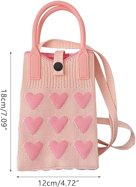 Handmade Crochet Knit Heart Mini Phone Bag