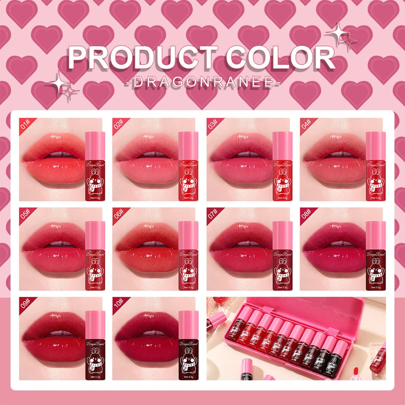 Set B-10 Colors Lip Tint Stain Set, Korean Lip Gloss
