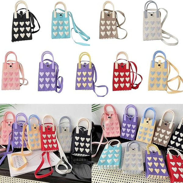 Handmade Crochet Knit Heart Mini Phone Bag