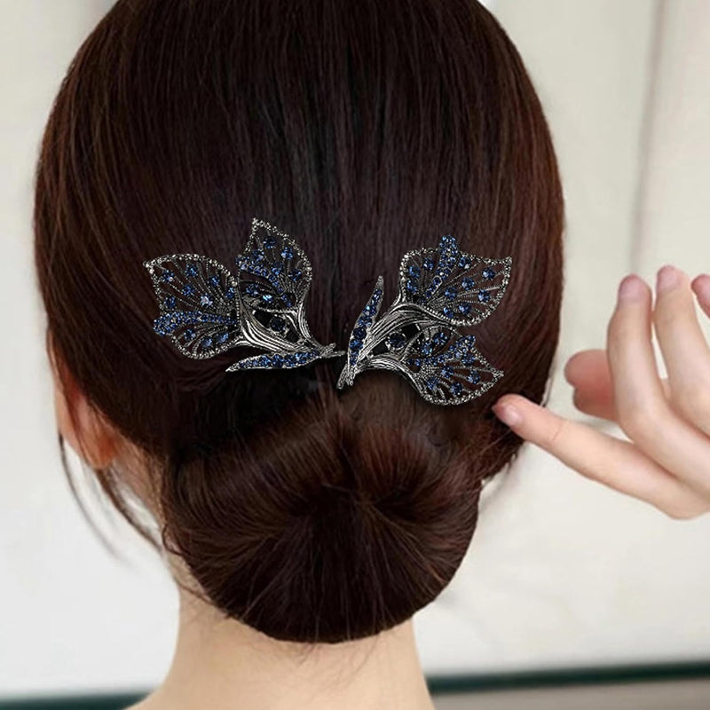 Rhinestone Flower Hair Clip & Bun Maker-3pcs