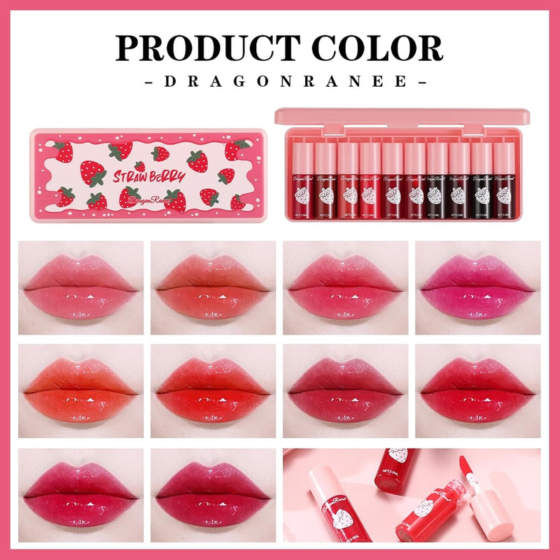Set A-10 Colors Lip Tint Stain Set, Korean Lip Gloss