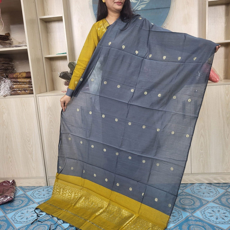 হাফ সিল্ক জামদানি তাঁত কাজের সালোয়ার কামিজ-বাসন্তী+অ্যাশ মিক্স কালার - China To BD Web