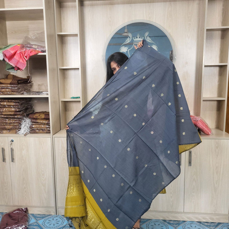 হাফ সিল্ক জামদানি তাঁত কাজের সালোয়ার কামিজ-বাসন্তী+অ্যাশ মিক্স কালার - China To BD Web