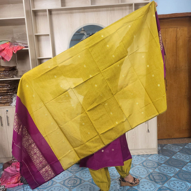 হাফ সিল্ক জামদানি তাঁত কাজের সালোয়ার কামিজ-ম্যাজেন্টা+বাসন্তী মিক্স কালার - China To BD Web