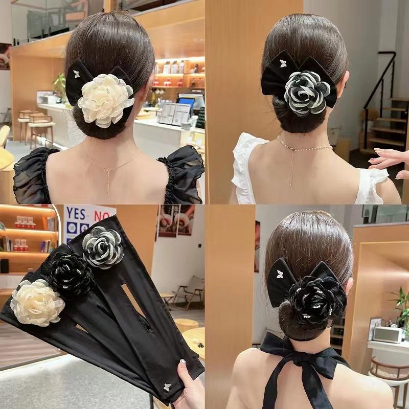🌸✨ Elegant Flower Hair Bun Maker Black & White – স্টাইলিশ হেয়ার বান ক্লিপ ✨🌸