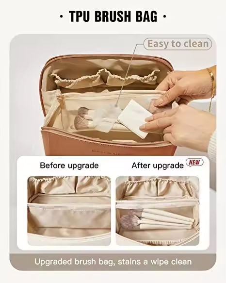 👜✨ Portable Makeup Organizer Bag Brown Color– ট্রাভেল ফ্রেন্ডলি কসমেটিক স্টোরেজ ব্যাগ ✨👜