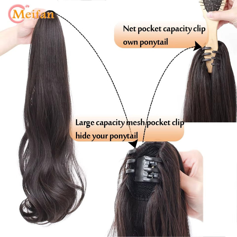 ✨ লাইট ব্রাউন কালার ✨ কোঁকড়ানো চুল Long Curly Claw Ponytail Hair