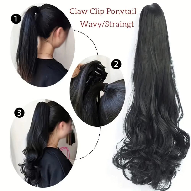 ✨ কালো কালার ✨ কোঁকড়ানো চুল Long Curly Claw Ponytail Hair