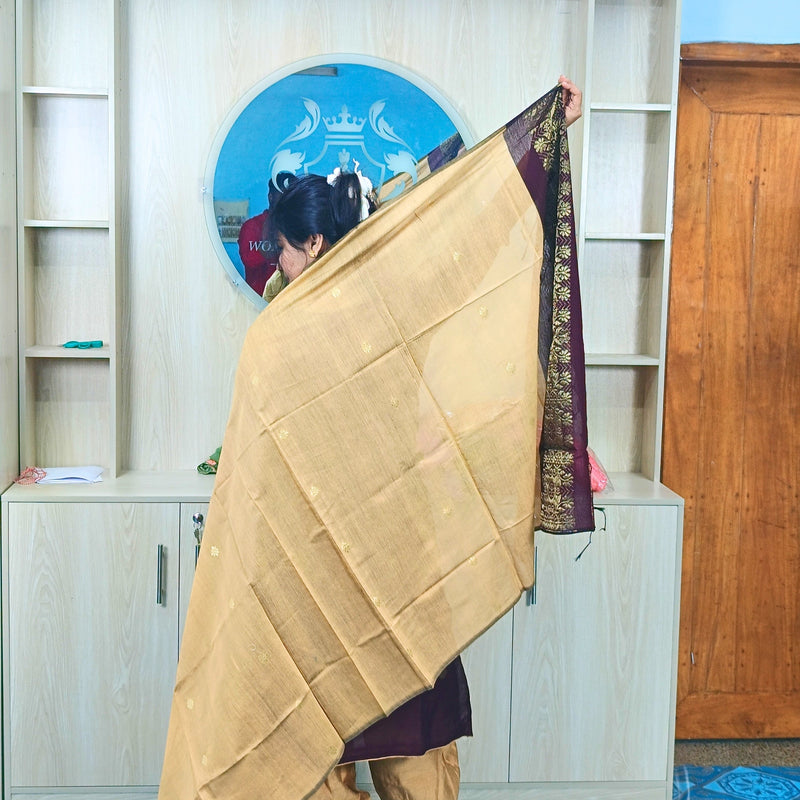 হাফ সিল্ক জামদানি তাঁত কাজের সালোয়ার কামিজ-কফি+গোল্ডেন মিক্স কালার