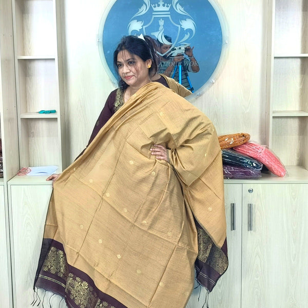 হাফ সিল্ক জামদানি তাঁত কাজের সালোয়ার কামিজ-কফি+গোল্ডেন মিক্স কালার
