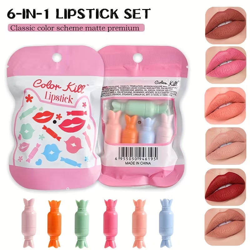 Small Lipstick Candy 6 color matte compact lipstick set
