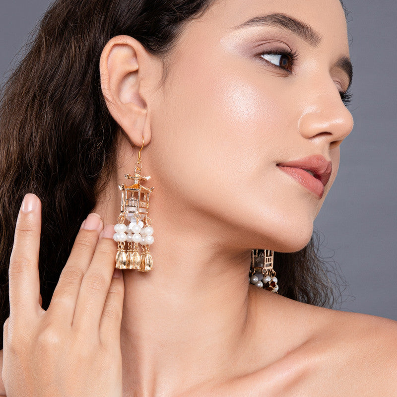 Salty Traditional Lantern Pearl Tassel Drop Earrings