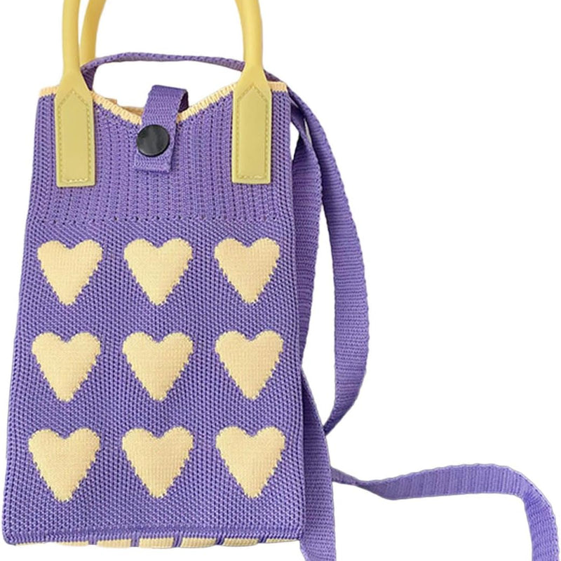 Handmade Crochet Knit Heart Mini Phone Bag
