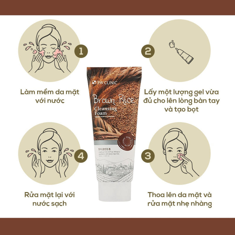 Korean Skin Care-3W Clinic Brown Rice Cleansing Foam