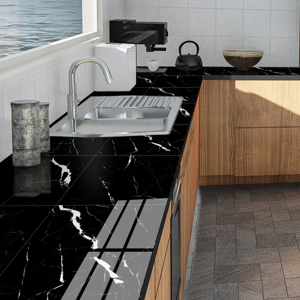 ২০ পিসের সেট ( ২০ স্কয়ার ফুট - কালো কালার - টাইপ ১) Self-Adhesive Marble Tiles Sticker
