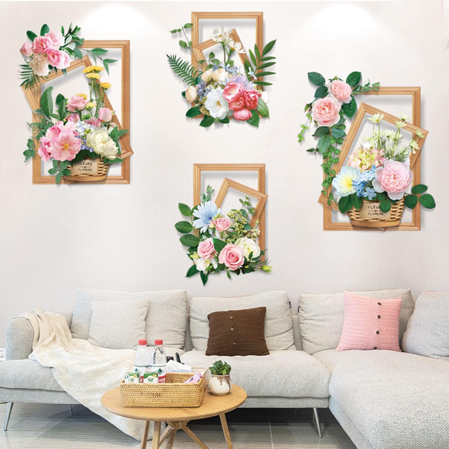 ( ৪ পিচের সেট ) Flower Baskets Wall Stickers DIY Plants